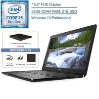 2020 Dell Latitude 3500 15.6" FHD Business Laptop Computer, 8th Gen Intel Quad-Core i5-8265U (Beat i7-7500U), 32GB DDR4 RAM, 2TB SSD, 802.11ac WiFi, Windows 10 Pro, EST USB External DVD + Accessories