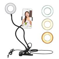 Selfie Ring Light with Cell Phone Holder Stand for Live Stream & Makeup, UBeesize LED Camera Light with 3-Light Mode & 10-Level Brightness with Flexible Long Arms for Android Phone All iPhone