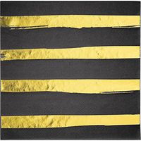 Black and Gold Foil Striped Napkins, 48 Count