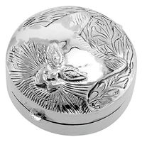 Sterling Silver Pill Box Round Shape Embossed Cat Face 1 3/8 inch