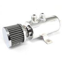 Top10 Racing Universal 10AN Aluminum Baffled Oil Catch Can with Drain Valve 2 Ports Brushed Reservoir Tank with Breather Filter 750ml Silver