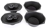 Skar Audio SK69 6" X 9" 350W 3 Way Coaxial Speakers (1 Pair) with One Pair of 6" X 9" Universal Speaker Baffles