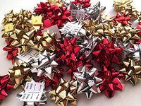 PEPPERLONELY Brand 50PC Mini Size Red Gold Silver 1 Inch Jewelry Box Metallic Christmas Mix Gift Wrap Bows