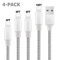 Kesown Phone Charger Cable 4Pack Nylon Braided Cord Compatible Phone XS X 8 8Plus 7Plus 7 6Plus 6s-silver(3/6/6/10ft)