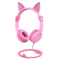 [Upgrade] iClever Boostcare Kids Headphones Girls - Cat Ear Hello Kitty Wired Headphones for Kids on Ear, Adjustable 85/94dB Volume Control - Toddler Headphones with MIC for Kindle Tablet, Pink