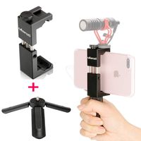 ULANZI ST-02s Phone Tripod Mount Adapter with Cold Shoe Mount for Boya by-MM1 Rode Videomicro Microphone, Mini Tripod Stand Handgrip for iPhone X XR XS MAX 8 7 Plus Android Vlogging Videomaking