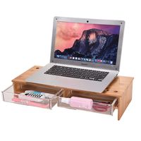 Wood Monitor Stand Riser with Drawer Storage Organizer, Laptop Stand for Desk with Storage, Bamboo Vertical Laptop Standing with 2 Drawers (Yellow)