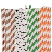 Designer Paper Straws (woodland-brown green orange black-striped birch tree, 25)