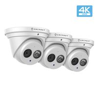 Amcrest 3-Pack UltraHD 4K (8MP) Outdoor Security IP Turret PoE Camera, 3840x2160, 164ft NightVision, 2.8mm Lens, IP67 Weatherproof, MicroSD Recording (128GB), White (3PACK-IP8M-T2499EW)