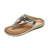 Women Rhinestone Flat Flip Flops, Oliviavan Casual Clip Toe Leather Non Slip Sandals Beach Shoes Gold