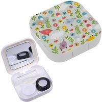 Portable Contact Lens Case Box Travel Kit Mirror + Bottle + Tweezers Container Holder [ Cute Birds Flowers Mushrooms ]
