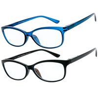 2 Pack Computer Reading Glasses Against Eye Strain, Fatigue Dry Eyes Anti 80% Blue Light, Glare (Black1 & Crystal blue1, 1.5)