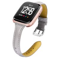 Fantecy Slim Leather Band Compatible with Fitbit Versa Bands Leather for Women Sports Loop Straps Breathable Accessories Thin Leather Grey