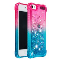 Cfrau Glitter Case with Black Stylus,Luxury Creative Quicksand Liquid Flowing Diamond Soft TPU Shockproof Cover for iPod Touch 5/6/7,Pink Blue