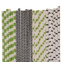 Mustache Paper Straw Mix - Lime Green, Black, White - Polka Dot (100)