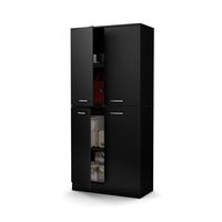 South Shore Axess Tall 4-Door Storage Cabinet with Adjustable Shelves, Pure Black