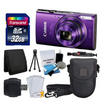 Canon PowerShot ELPH 360 HS Digital Camera (Purple) + Transcend 32GB Memory Card + Camera Case + USB Card Reader + LCD Screen Protectors + Memory Card Wallet + Cleaning Pen + Complete Accessory Bundle