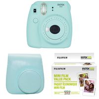 Fujifilm Instax Mini 9 Instant Camera with Instax Groovy Camera Case (Ice Blue) & Instax Mini Instant Film Value Pack