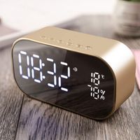 Digital Alarm Clock, LED  Mirror Speaker FM Radio Wireless Bluetooth Speaker   with Thermometer, Dual Alarm with Snooze, TF Card Slot, USB Charging Port, FM Radio/AUX-in  for Office Bedroom (Gold)