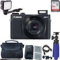 Canon PowerShot G9 X Mark II Digital Camera (Black) with 64 GB + LED Compact On-Camera Light Card + Premium Camera Case + 2 Batteries + Tripod