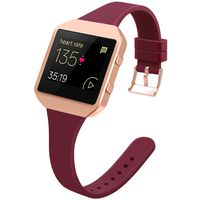 YiJYi Slim Bands Compatible with Fitbit Blaze,Thinner Soft Silicone Band with Metal Frame Replacement Wristband for Women Men Small Large (Small(5.5"-7.5"), Dark Red/Rose Gold Frame)