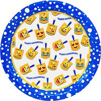 Hanukkah Plates 7 Inch - Emoji Dreidel Design - Chanukah Plates
