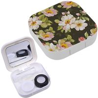 Portable Contact Lens Case Box Travel Kit Mirror + Bottle + Tweezers Container Holder [ Vintage Flower ]