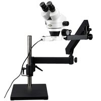 AmScope SM-7BX-FRL Professional Binocular Stereo Zoom Microscope, WH10x Eyepieces, 3.5X-45X Magnification, 0.7X-4.5X Zoom Objective, 8W Fluorescent Ring Light, Articulating-Arm Boom Stand, 110V-120V, Includes 0.5x Barlow Lens