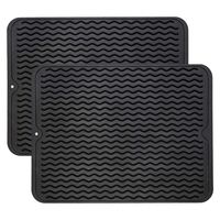 ZLR Silicone Dish Drying Mats 2 Packs Easy Clean Dishwasher Safe Heat Resistant Eco-Friendly Trivet Black Large 15.8 inches X 12 inches