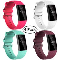 Velavior Waterproof Bands for Fitbit Charge 3/ Charge3 SE, Pack of 4, Soft Adjustable Replacement Wristbands for Women Men Small Large (Hot Pink/Aquamarine/White/Sangria, S: for 5.5"-7.1" Wrist)
