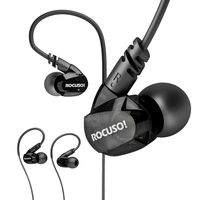ROCUSO Earbud Headphones with Microphone, Over Ear Waterproof Earbuds Stereo Bass In Ear Monitor, Sport Earphones for Running, Gym, Workout, Black