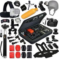 Xtech Hiking Accessories Kit Bundle with Head Strap Mount, Selfie Stick Monopod Pole, Helmet Harness Mount and Accessories for Gopro Hero 4/ 3+/ 3/ 2/ 1 (Silver)
