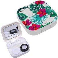 Portable Contact Lens Case Box Travel Kit Mirror + Bottle + Tweezers Container Holder [ Tropical Hibiscus ]