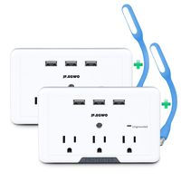 2 Pack Multi Plug 3 AC Wall Outlet 3 USB Charging Port, 3.1A Power USB Wall Outlet, 918 Joules Wall Mount Surge Protector USB Outlet Plug by JFEGWO, White
