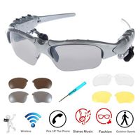 LAFEINA Wireless Headphones Sunglasses Music Smart Sun Glasses for Smart Phone Pc Tablet Devices with 3 Pair Replacement Lens (Silver with 3 Pair Lens)