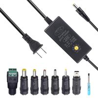 Adjustable Universal AC/DC Power Adapter, ALED LIGHT 3V-12V 24W Universal Charger Power Supply Kit Universal Travel Plug Adapter with 7 Replaceable Connectors for Household Electronics, LED Strip