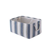 TheWarmHome Storage Basket Dog Toy Basket Baby Storage Basket Decorative Storage Basket Empty Gift Basket Shelf Basket with Handles for Office,Bedroom,Closet(Blue&White Strip, 13.8L×9.8W×6.7H inch)