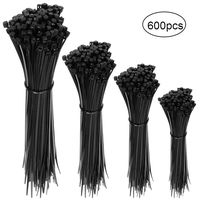 Faburo 600pcs Nylon Cable Zip Ties, 3/4/6/8 Inches, Black, Adjustable, Self locking