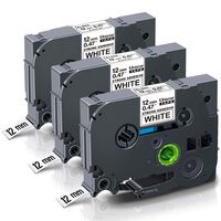 Unismar Tze-S231 Tze S231 0.47'' Extra Strength Laminated White Labeling Tape Compatible for Brother PT-D210 PT-D200 PT-D600 PTH100 PT-H110 PT-D400AD Label Maker, 1/2inch x 26.2feet, 12mm x 8m, 3-Pack