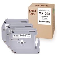 myCartridge Compatible with Brother MK231 M-K231 M231 Label Tape 3 Pack (Black on White 0.47 in x 26.2 ft) Fit for P-Touch PT-90 PT-M95 PTM95M PT-70SR PT-80 Label Maker