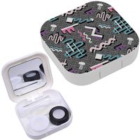 Portable Contact Lens Case Box Travel Kit Mirror + Bottle + Tweezers Container Holder [ Doodle Geometric ]