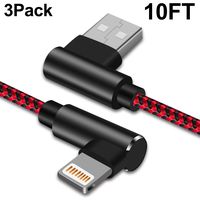 90 Degree iPhone Charger Right Angle Lightning Cable 10FT Braided iPhone Charging Cable Fast Syncing&Charging Cord for iPhone Xs/XS Max/XR/X/8/7/iPad(Red Black,10ft)
