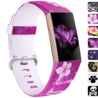 Ouwegaga Compatible for Fitbit Charge 3 Bands Floral Straps Women Girls Pink Flower Pattern Small