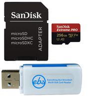 SanDisk 256GB Micro SDXC Extreme Pro Memory Card Bundle Works with DJI Osmo Action Camera (SDSQXCZ-256G-GN6MA) Class 10, UHS-1, U3, 4K, Plus (1) Everything But Stromboli (TM) SD, MicroSD Card Reader