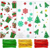 150 Pieces Christmas Cellophane Bags Xmas Snowflake Christmas Tree Treat Bags and 150 Pieces Twist Ties, 3