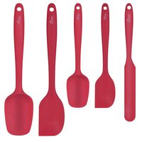 Hotec 5 pieces Silicone Spatula Set Kitchen Utensils for Baking, Cooking, and Mixing Heat Resistant Non Stick Cookware Strong Stainless Steel Core Inside with Food Grade Silicone Dishwasher Safe Red