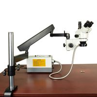 OMAX 7X-45X Zoom Trinocular Articulating Arm Stereo Microscope with Vertical Post and Cold Ring Fiber Light