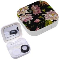 Portable Contact Lens Case Box Travel Kit Mirror + Bottle + Tweezers Container Holder [ Embroidery Lotus Flowers Butterfly ]