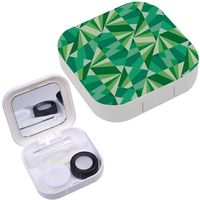 Portable Contact Lens Case Box Travel Kit Mirror + Bottle + Tweezers Container Holder [ Green Tiles ]