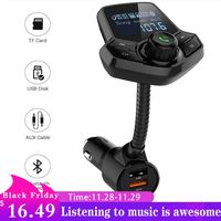 AIKESI Bluetooth FM Transmitter for Car Kit Portable Wireless Radio Adapter&Mp3 Music Stereo Adapter Dual USB Ports Quick Charge 3.0 Handsfree Call Car Charger for iPhone/Samsung/LG (Black-HY91)